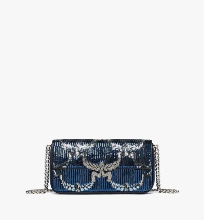 Borsa a tracolla Himmel in pelle con monogramma di paillettes Borsa a tracolla Himmel in pelle con monogramma di paillettes