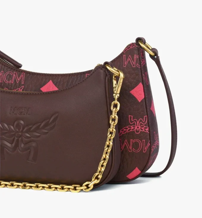 Borsa Hobo Aren Duo in tela Maxi Visetos e pelle di vitello