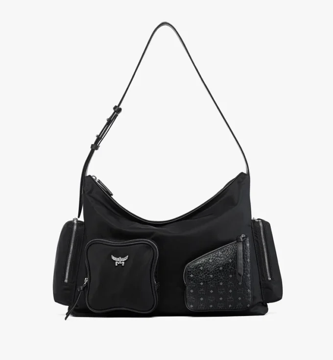 Borsa Hobo con cerniera Aren in Econyl® e pelle con stampa Monogram Borsa Hobo con cerniera Aren in Econyl® e pelle con stampa Monogram