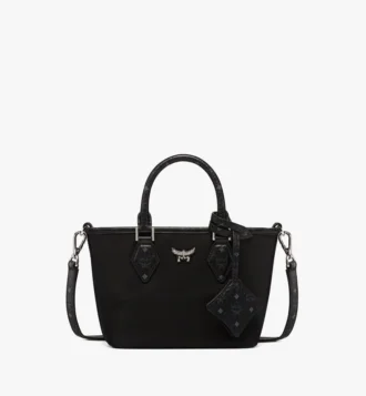 Borsa shopper Aren in nylon riciclato e pelle con stampa monogramma