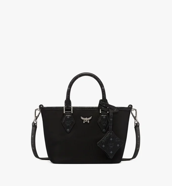Borsa shopper Aren in nylon riciclato e pelle con stampa monogramma