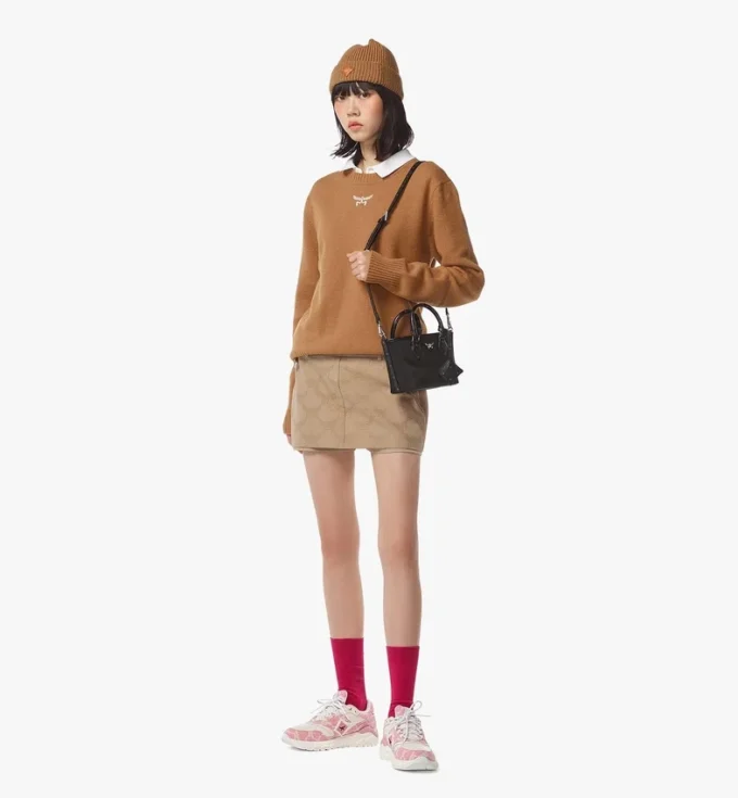 Borsa shopper Aren in nylon riciclato e pelle con stampa monogramma