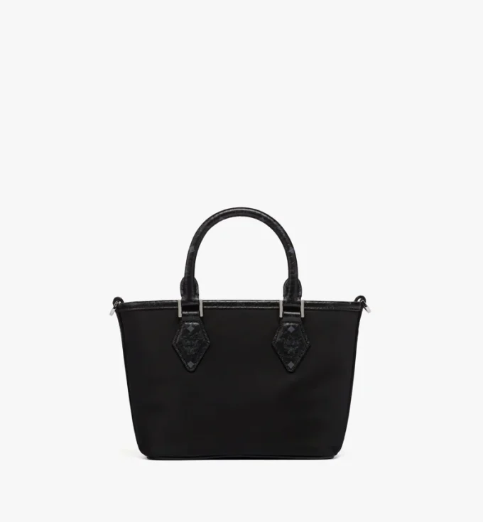 Borsa shopper Aren in nylon riciclato e pelle con stampa monogramma