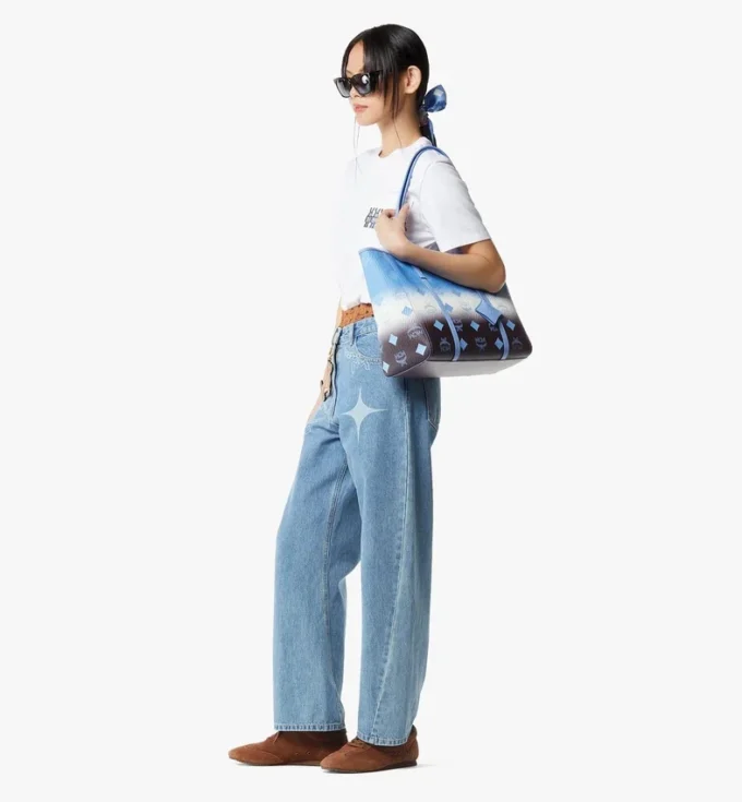 Borsa shopper Toni con chiusura superiore a zip in tela Visetos sfumato