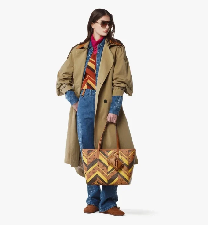 Borsa shopper Toni Top-Zip in tela Visetos Mega Herringbone