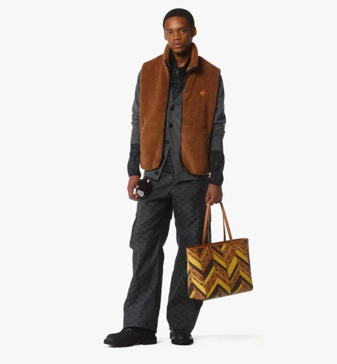 Borsa shopper Toni Top-Zip in tela Visetos Mega Herringbone