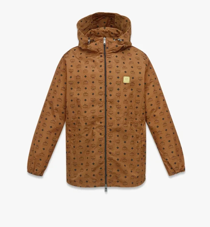 Giacca a vento con cappuccio in nylon riciclato con stampa Monogram