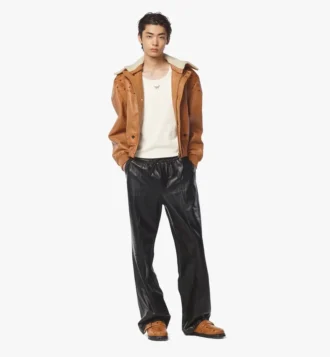 Giacca bomber in shearling con mix di pelle Visetos