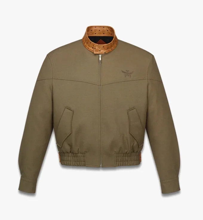 Giacca in twill di lana e pelle con stampa Monogram
