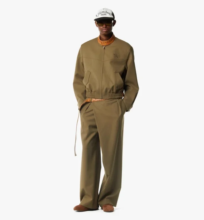 Giacca in twill di lana e pelle con stampa Monogram
