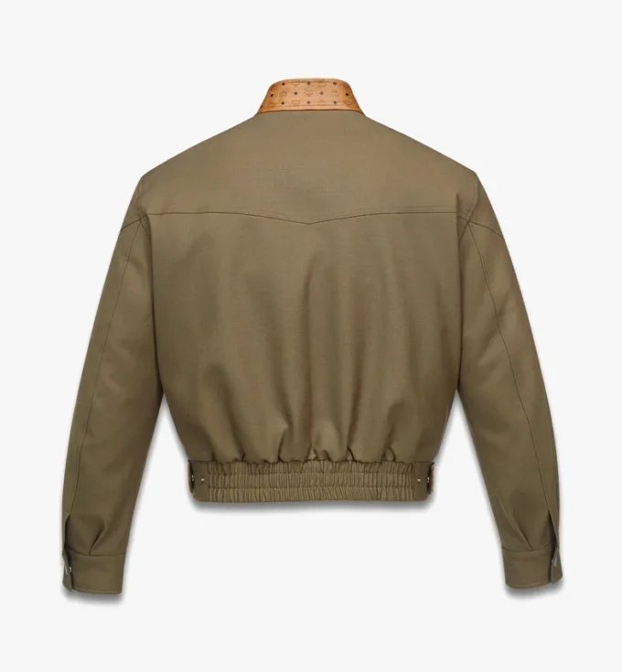 Giacca in twill di lana e pelle con stampa Monogram