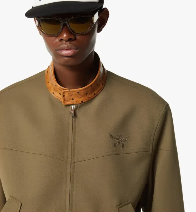 Giacca in twill di lana e pelle con stampa Monogram