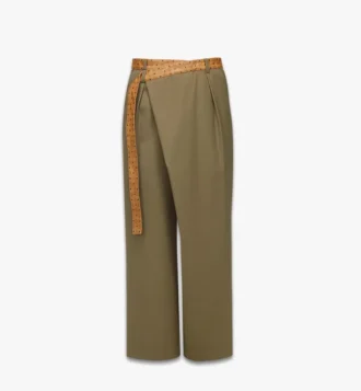 Pantaloni in twill di lana e pelle con stampa Monogram