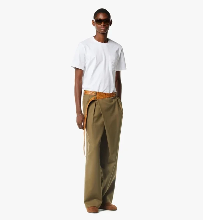 Pantaloni in twill di lana e pelle con stampa Monogram Pantaloni in twill di lana e pelle con stampa Monogram