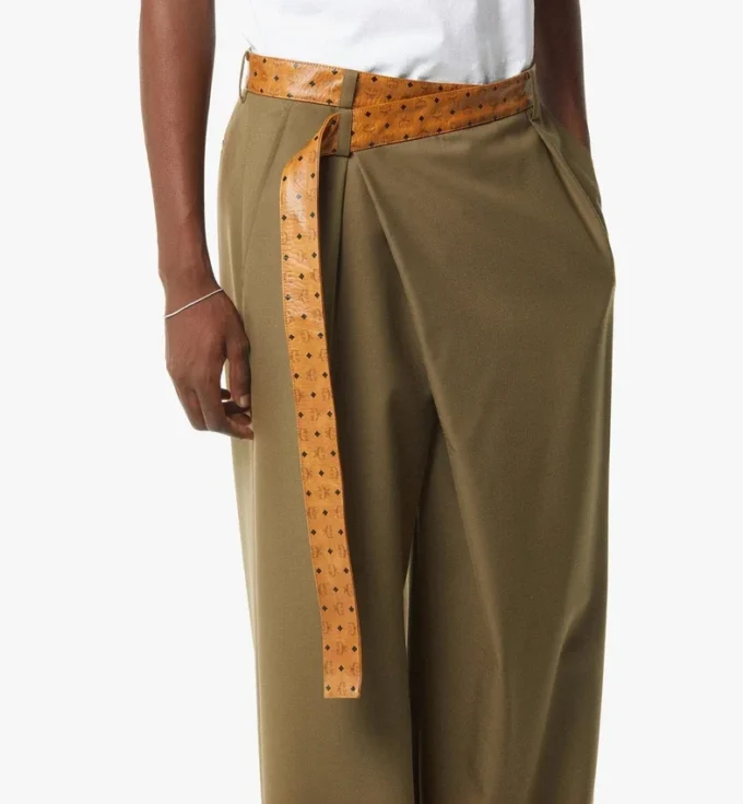Pantaloni in twill di lana e pelle con stampa Monogram Pantaloni in twill di lana e pelle con stampa Monogram