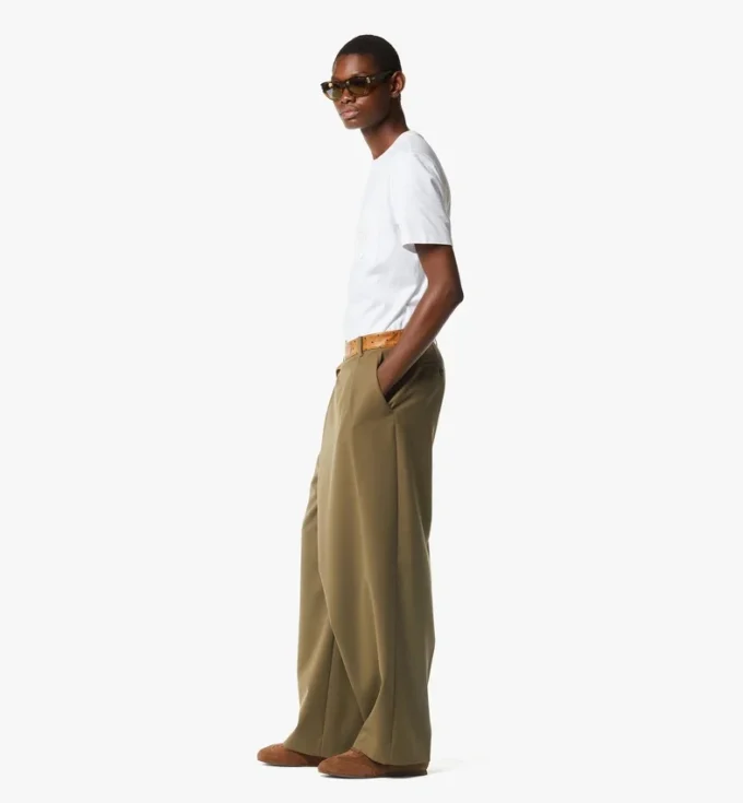 Pantaloni in twill di lana e pelle con stampa Monogram Pantaloni in twill di lana e pelle con stampa Monogram