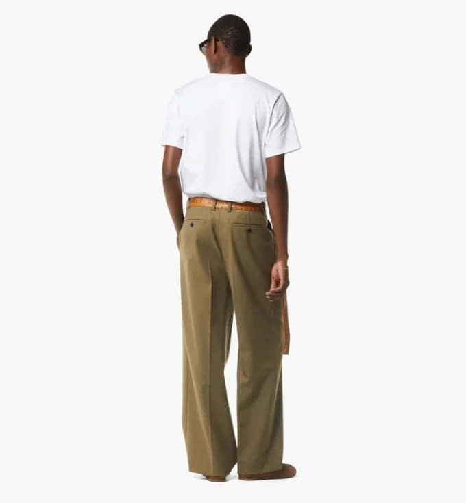 Pantaloni in twill di lana e pelle con stampa Monogram Pantaloni in twill di lana e pelle con stampa Monogram