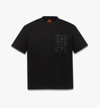T-shirt con tasca patch monogramma in cotone biologico