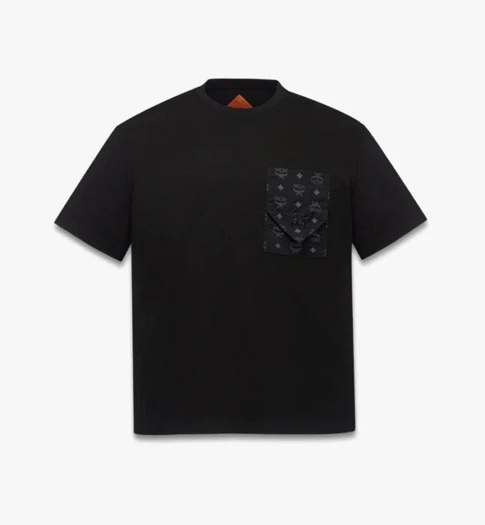 T-shirt con tasca patch monogramma in cotone biologico