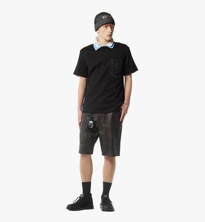 T-shirt con tasca patch monogramma in cotone biologico