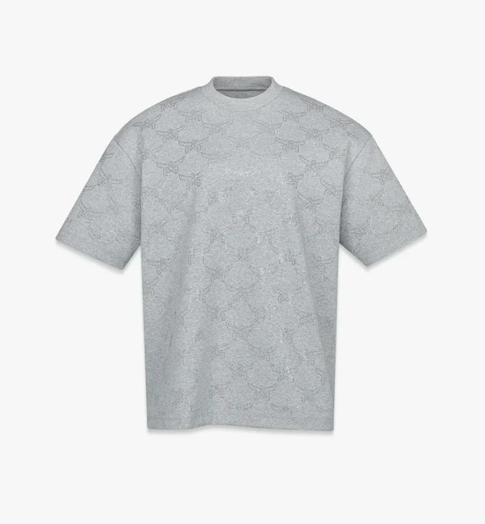 T-shirt in ponte con monogramma in cristallo