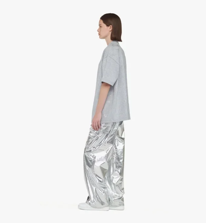 T-shirt in ponte con monogramma in cristallo