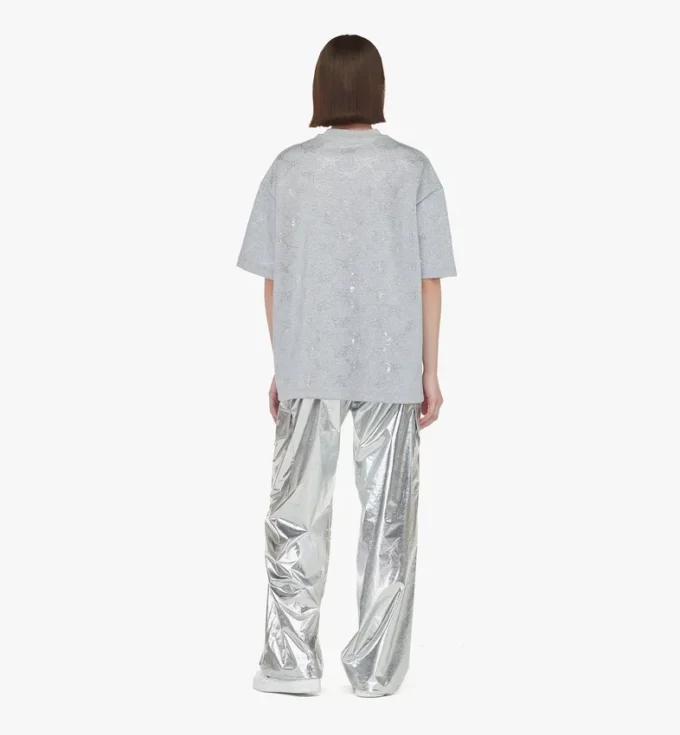 T-shirt in ponte con monogramma in cristallo